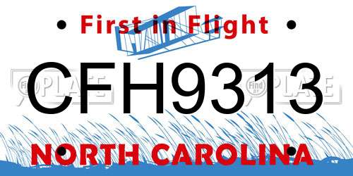 CFH9313 North Carolina License Plate