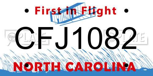 CFJ1082 North Carolina License Plate