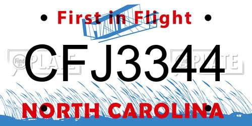CFJ3344 North Carolina License Plate