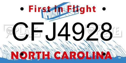 CFJ4928 North Carolina License Plate