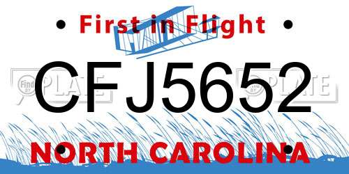 CFJ5652 North Carolina License Plate