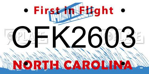 CFK2603 North Carolina License Plate
