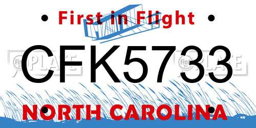 CFK5733 North Carolina License Plate