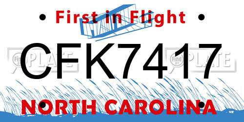 CFK7417 North Carolina License Plate