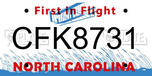 CFK8731 North Carolina License Plate