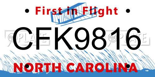 CFK9816 North Carolina License Plate