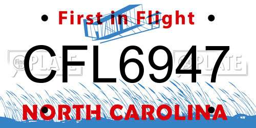 CFL6947 North Carolina License Plate