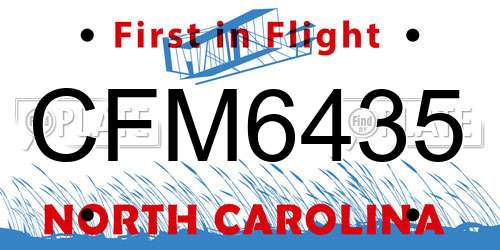 CFM6435 North Carolina License Plate
