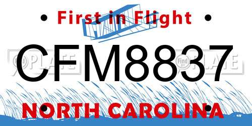 CFM8837 North Carolina License Plate