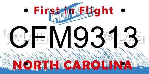 CFM9313 North Carolina License Plate
