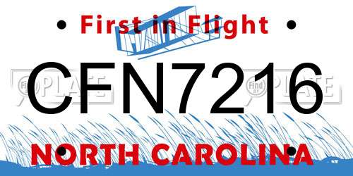 CFN7216 North Carolina License Plate