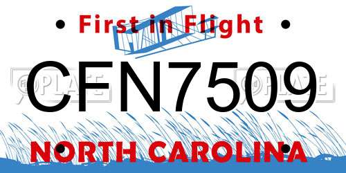 CFN7509 North Carolina License Plate