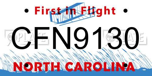 CFN9130 North Carolina License Plate