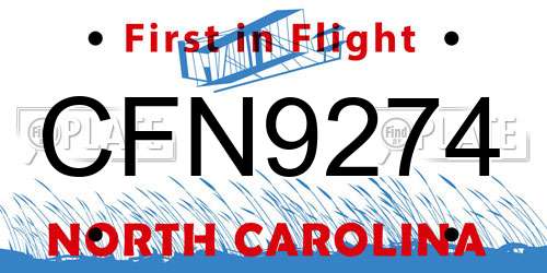 CFN9274 North Carolina License Plate