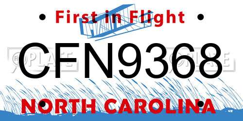 CFN9368 North Carolina License Plate