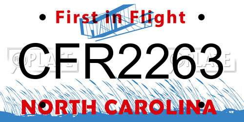 CFR2263 North Carolina License Plate