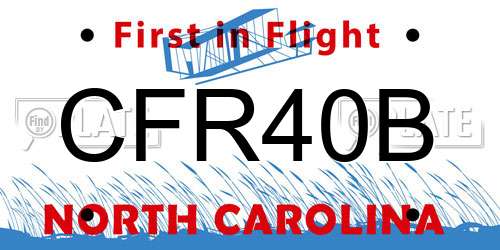 CFR40B North Carolina License Plate
