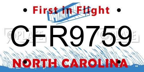 CFR9759 North Carolina License Plate