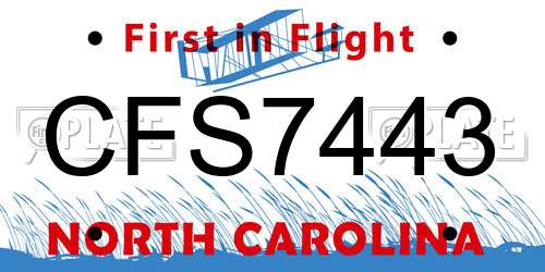 CFS7443 North Carolina License Plate