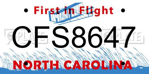 CFS8647 North Carolina License Plate