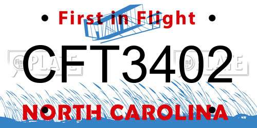 CFT3402 North Carolina License Plate