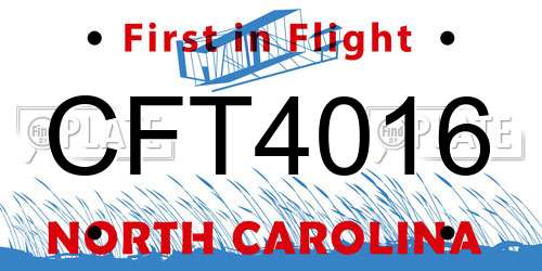 CFT4016 North Carolina License Plate