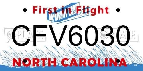 CFV6030 North Carolina License Plate