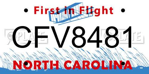 CFV8481 North Carolina License Plate