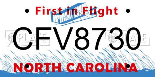 CFV8730 North Carolina License Plate