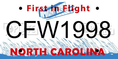CFW1998 North Carolina License Plate