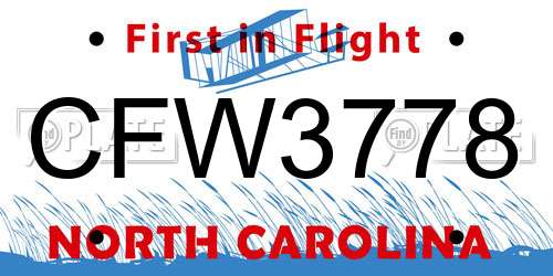 CFW3778 North Carolina License Plate