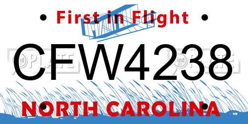CFW4238 North Carolina License Plate