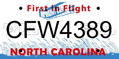 CFW4389 North Carolina License Plate