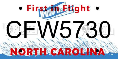 CFW5730 North Carolina License Plate