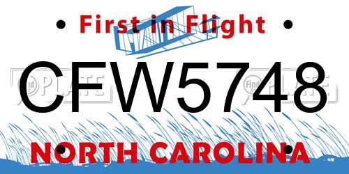 CFW5748 North Carolina License Plate