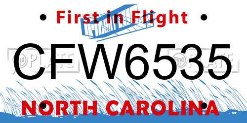 CFW6535 North Carolina License Plate