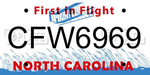 CFW6969 North Carolina License Plate