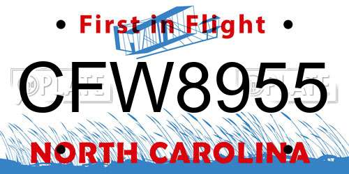 CFW8955 North Carolina License Plate