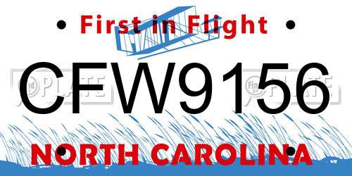 CFW9156 North Carolina License Plate