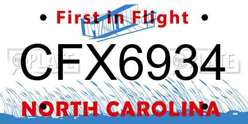 CFX6934 North Carolina License Plate
