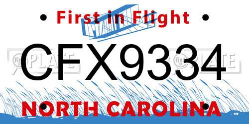 CFX9334 North Carolina License Plate