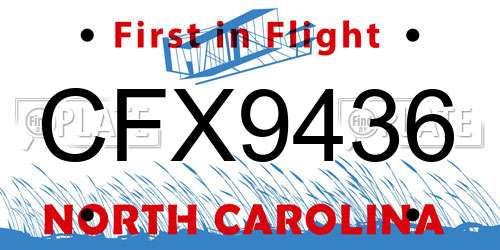 CFX9436 North Carolina License Plate