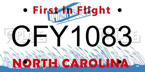 CFY1083 North Carolina License Plate