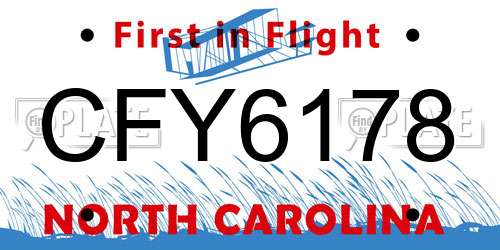 CFY6178 North Carolina License Plate
