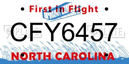 CFY6457 North Carolina License Plate