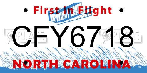 CFY6718 North Carolina License Plate