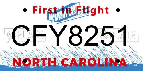 CFY8251 North Carolina License Plate