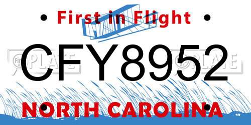 CFY8952 North Carolina License Plate