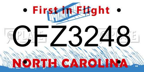 CFZ3248 North Carolina License Plate