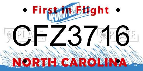 CFZ3716 North Carolina License Plate